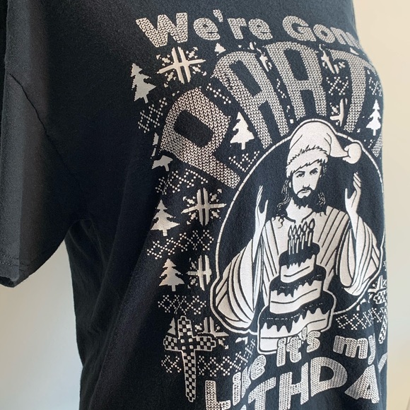 Ugly Christmas T-shirt Jesus Party it’s my birthday black short sleeve gag gift - Picture 3 of 11